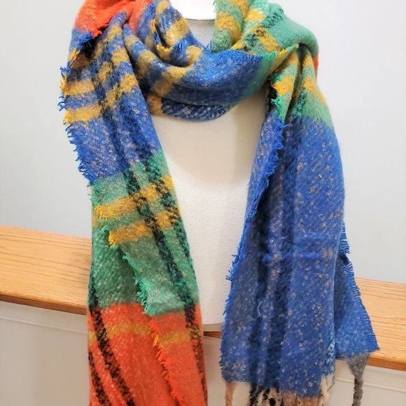 PLAID MULTICOLOR CHECK PATTERNED COZY OBLONG SCARF/WRAP - Picture 3 of 5